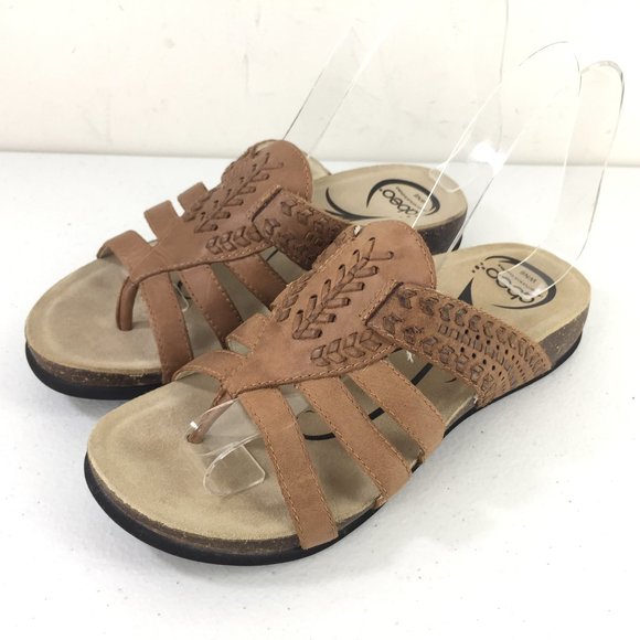 Abeo 6 neutral Brown leather slide sandals thong - Picture 1 of 5